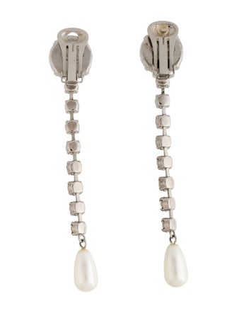 Miu Miu Crystal & Faux Pearl Clip-On Drop Earrings