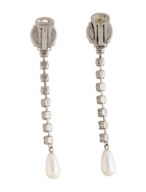Miu Miu Crystal & Faux Pearl Clip-On Drop Earrings