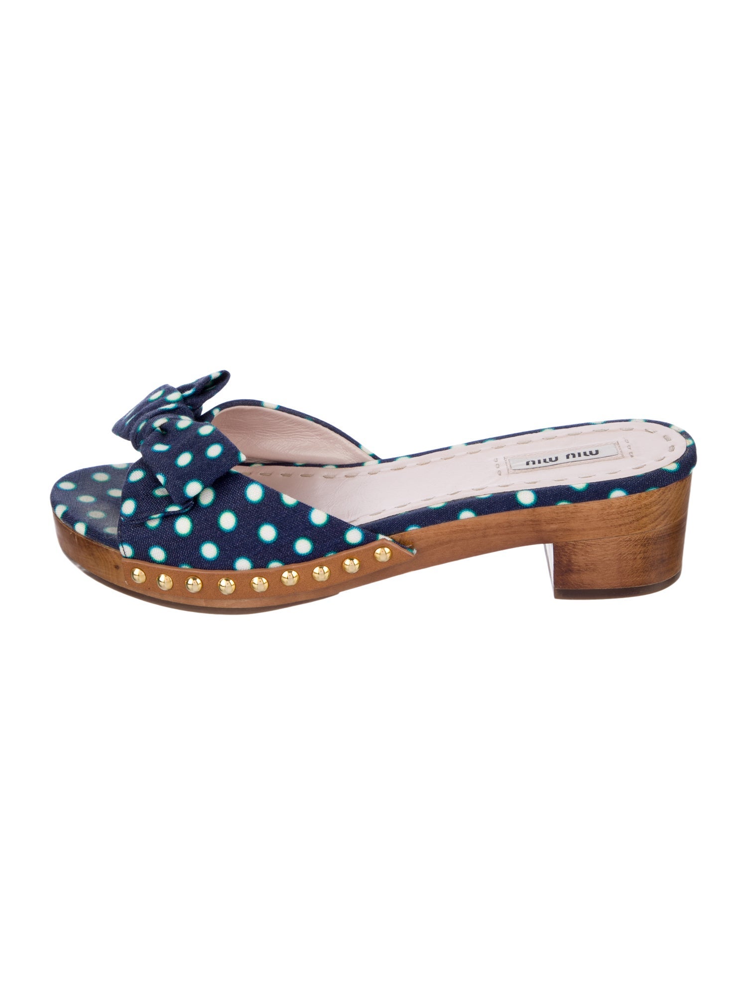 Miu Miu Polka Dot Print Bow Accents Slides