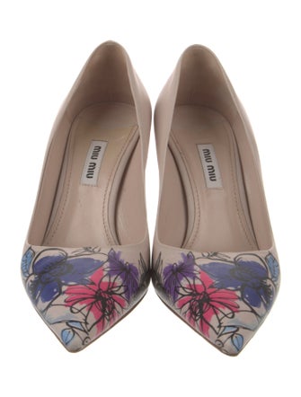 Miu Miu Leather Floral Print Pumps