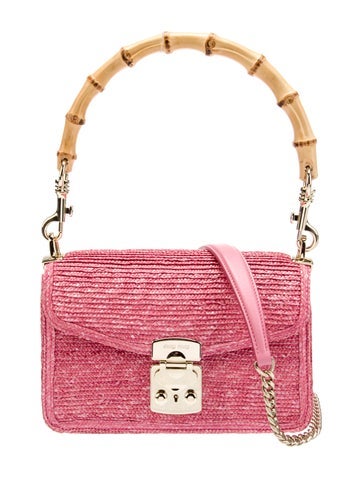 Miu Handle Bags Raffia Confidential w/ Chain