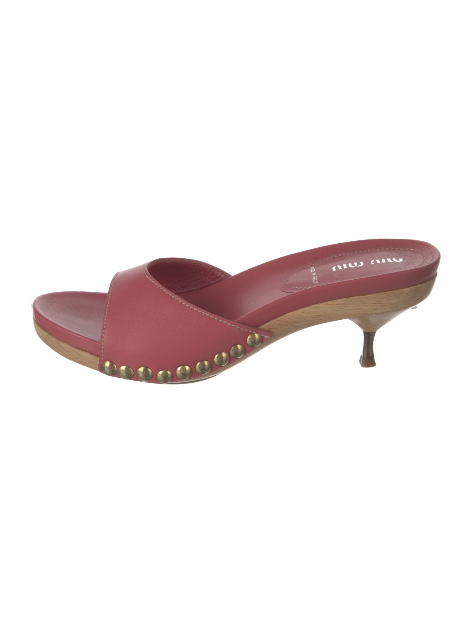 Miu Miu Leather Studded Accents Slides