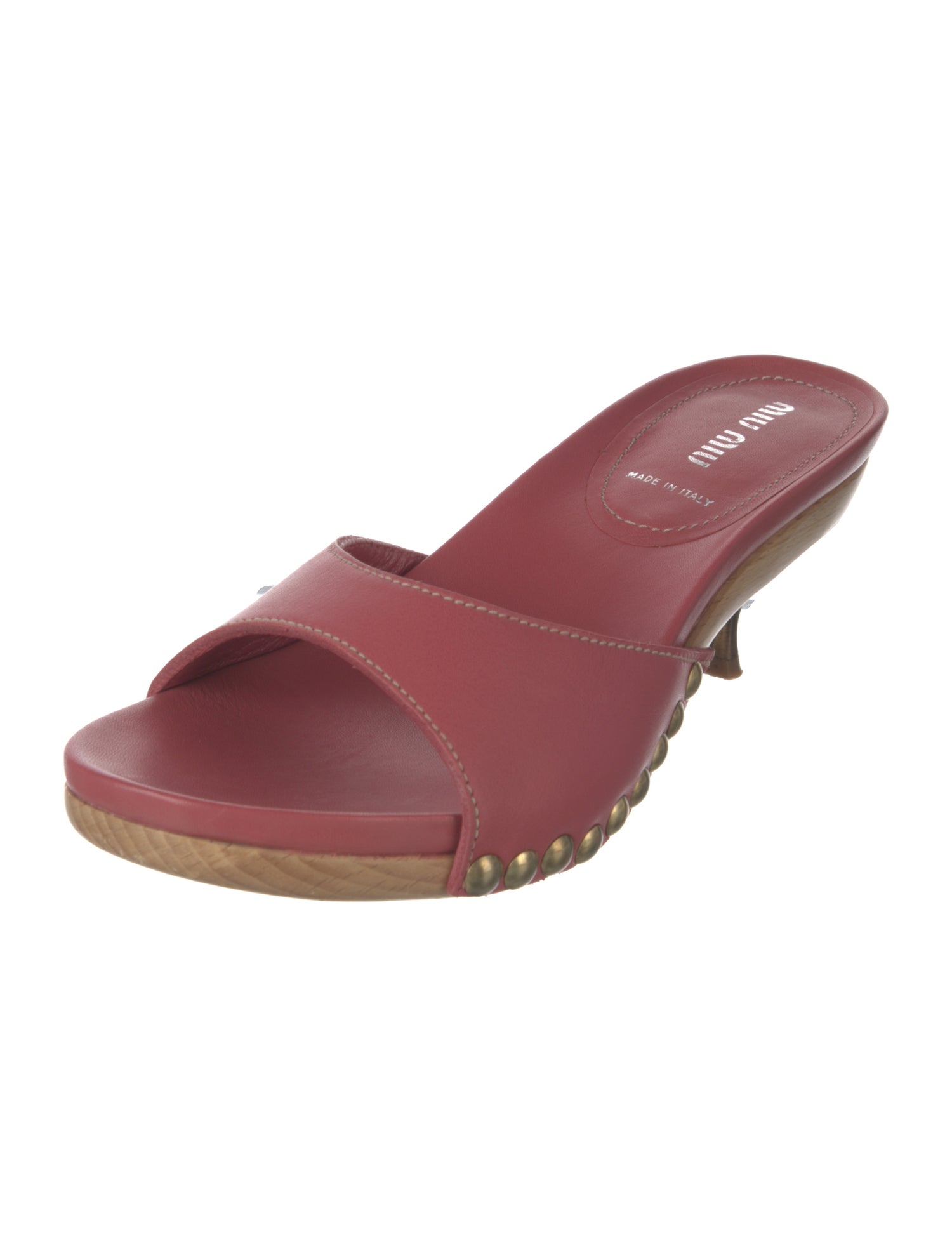 Miu Miu Leather Studded Accents Slides