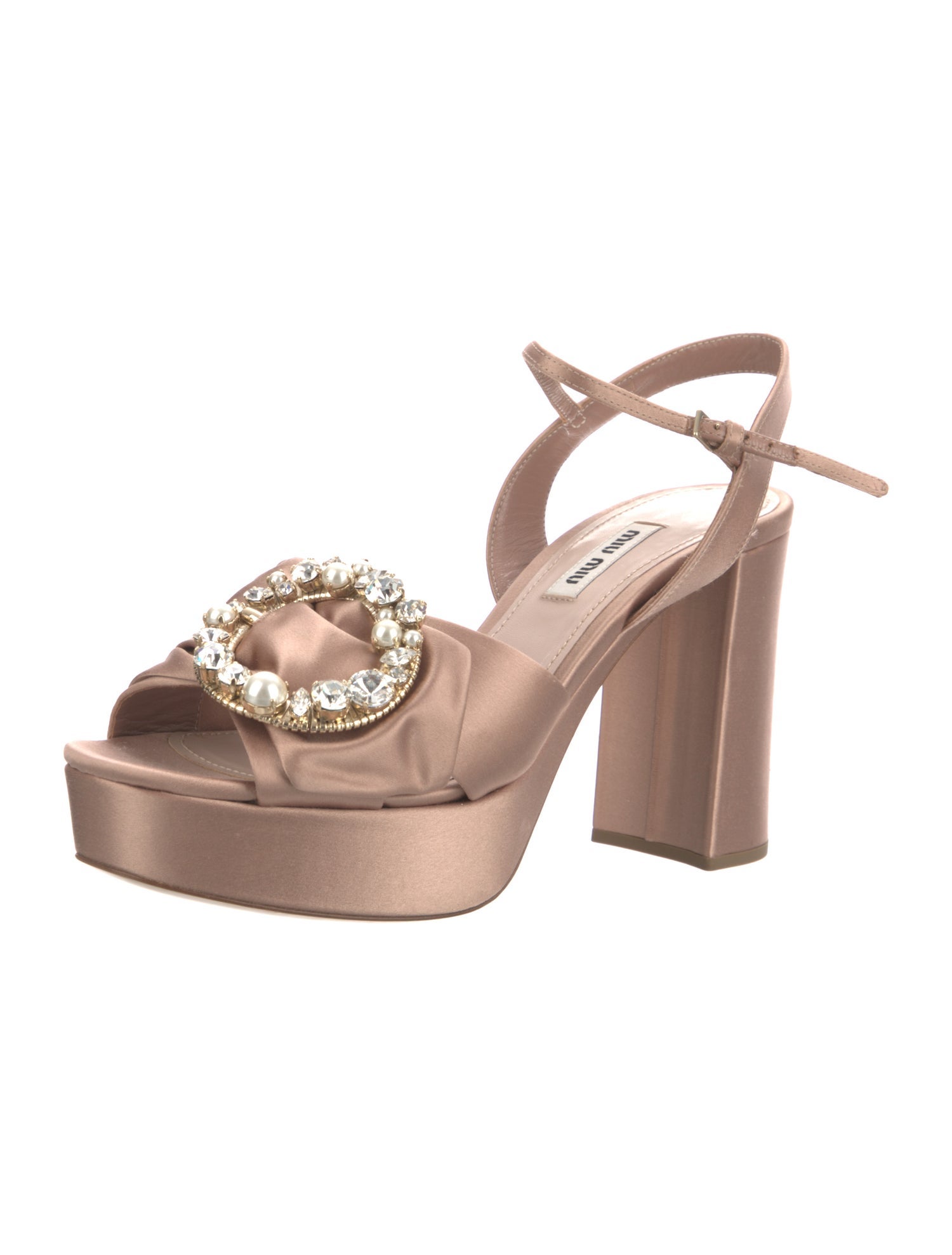 Miu Miu Faux Pearl Accents Satin Sandals