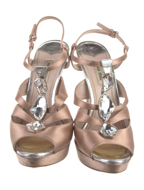 Miu Miu Satin Crystal Embellishments T-Strap Sandals