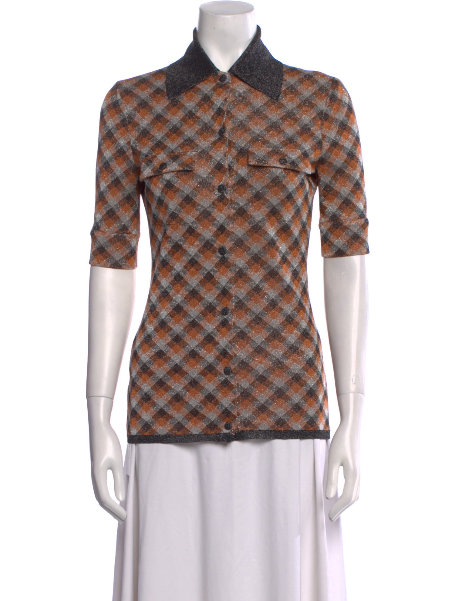 Miu Miu 2021 Plaid Print Button-Up Top