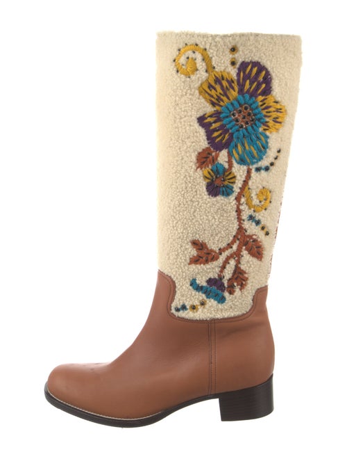 Miu Miu Leather Floral Print Riding Boots