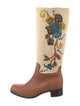 Miu Miu Leather Floral Print Riding Boots