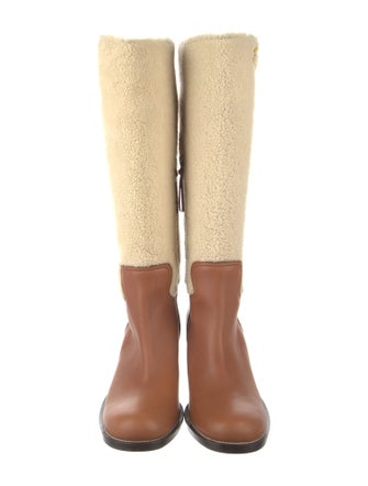 Miu Miu Leather Floral Print Riding Boots