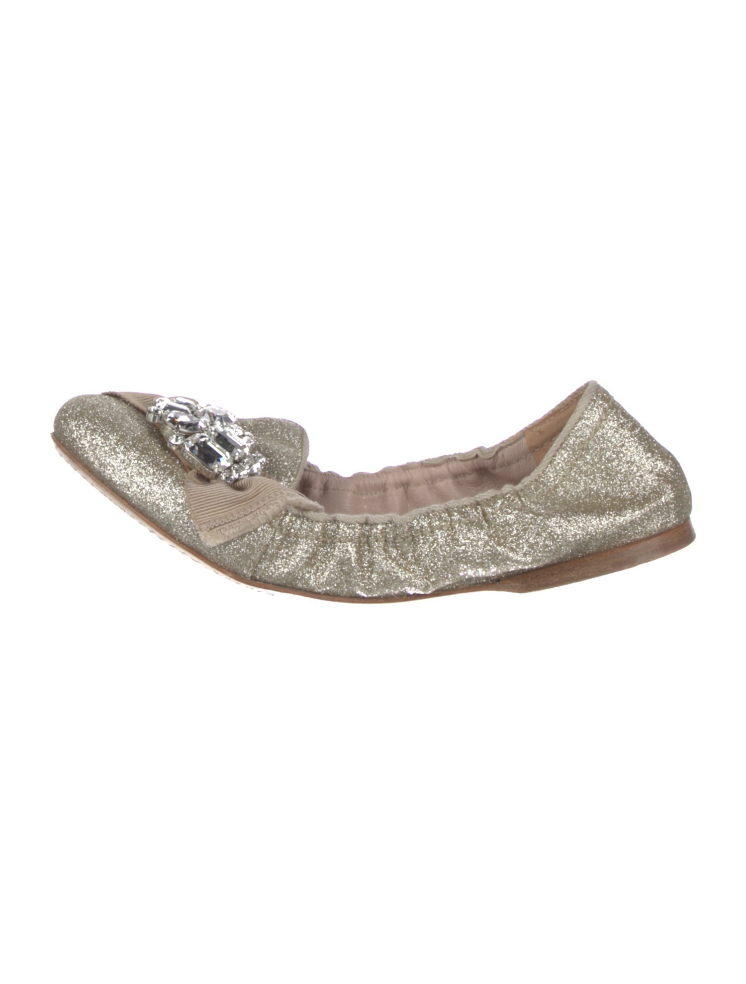 Miu Miu Glitter Crystal Embellishments Ballet Flats