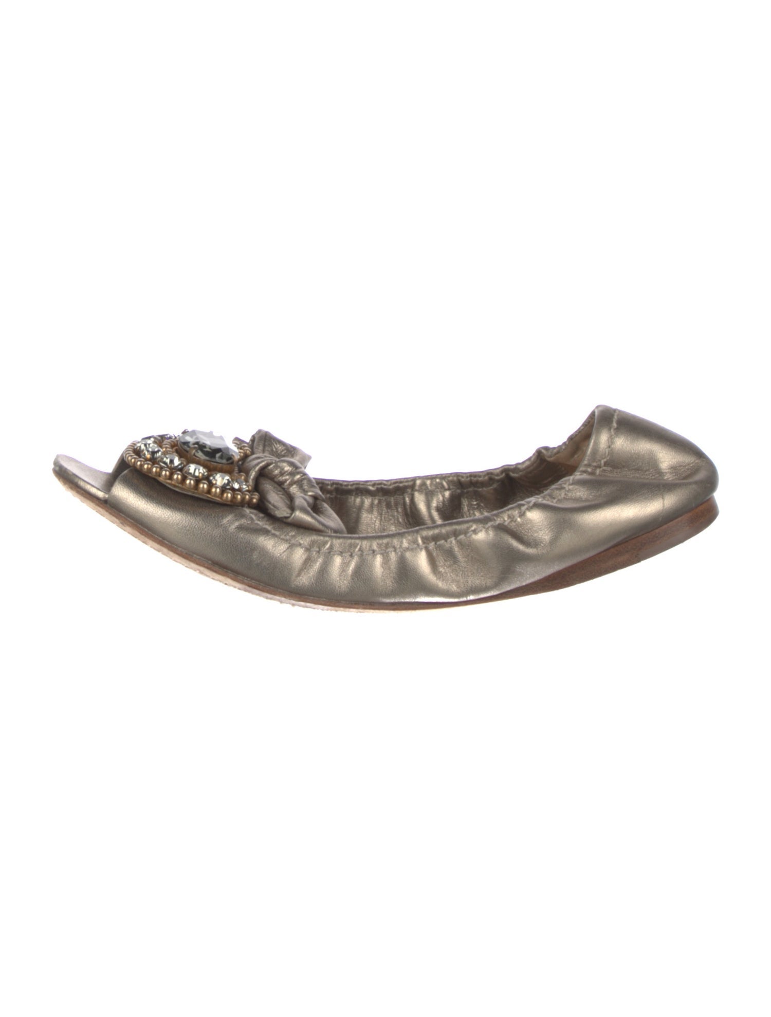 Miu Miu Leather Crystal Embellishments Ballet Flats