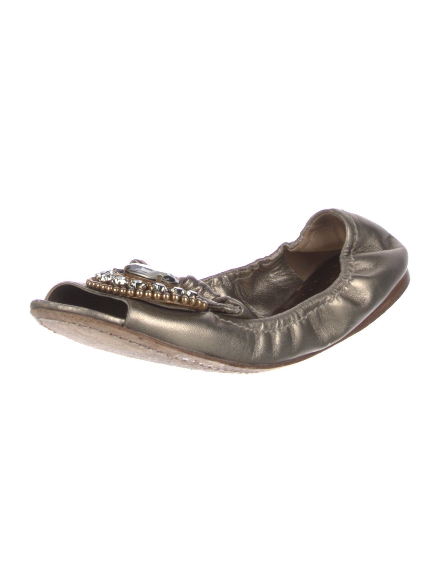 Miu Miu Leather Crystal Embellishments Ballet Flats