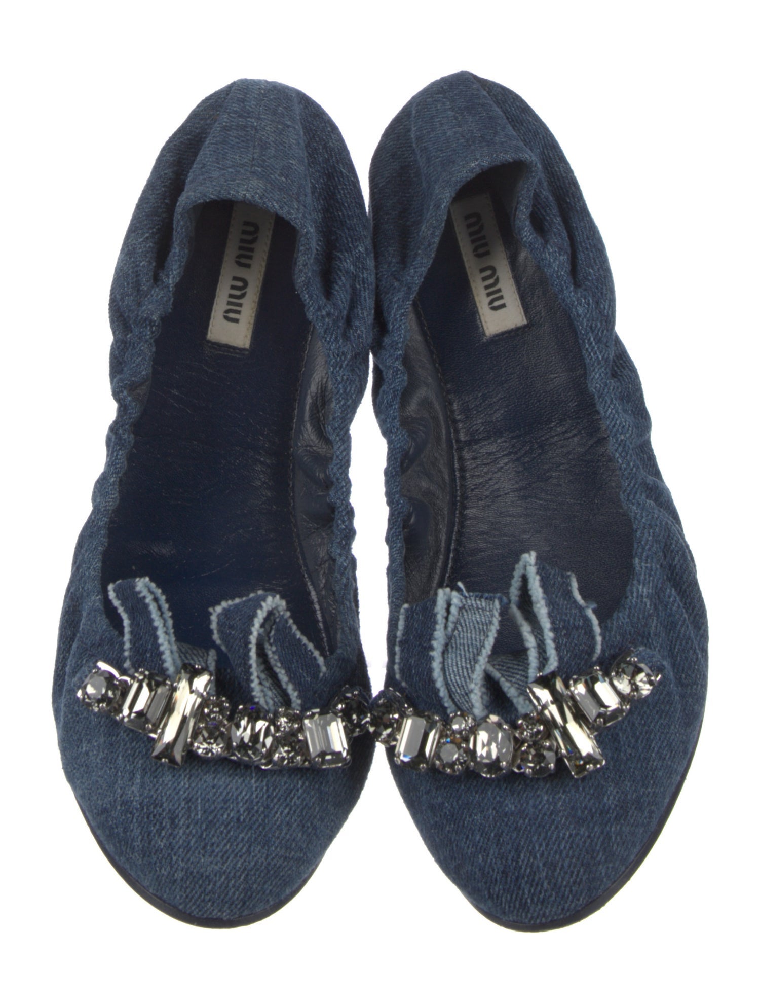 Miu Miu Denim Bow Accents Ballet Flats