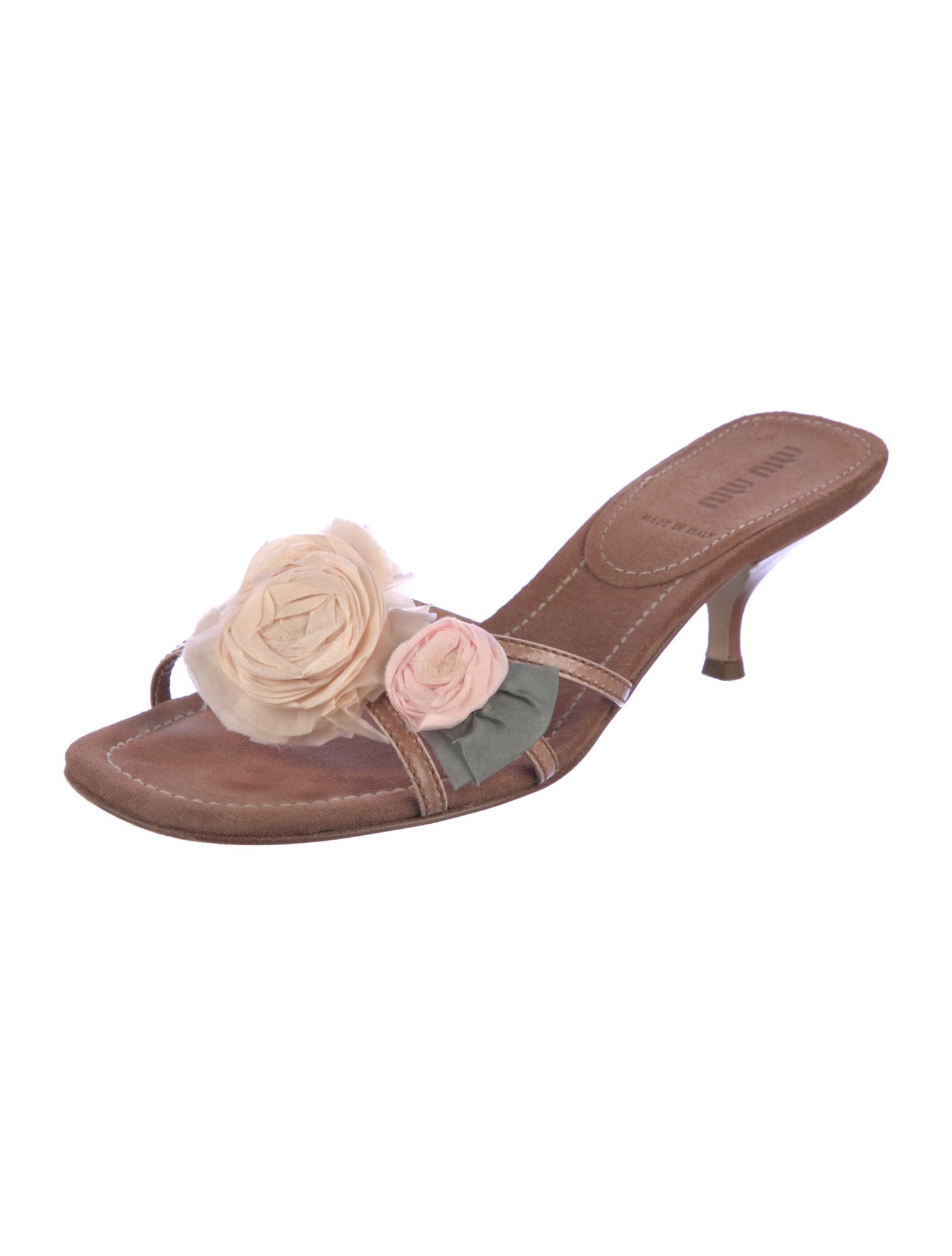 Miu Miu Leather Floral Print Slides