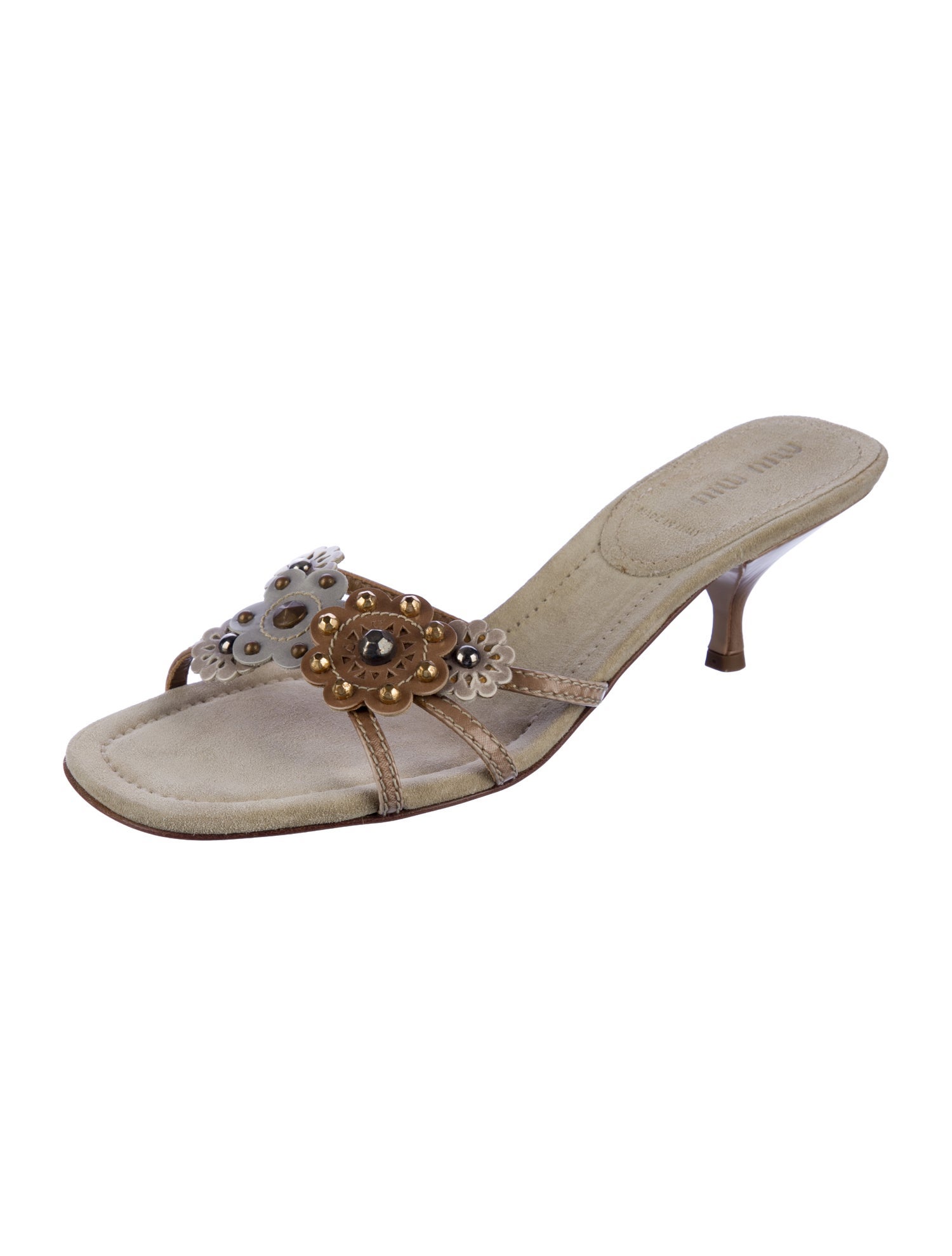 Miu Miu Suede Beaded Accents Slides