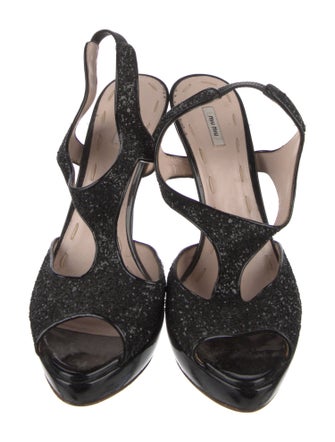 Miu Miu Glitter Glitter Accents Slingback Sandals