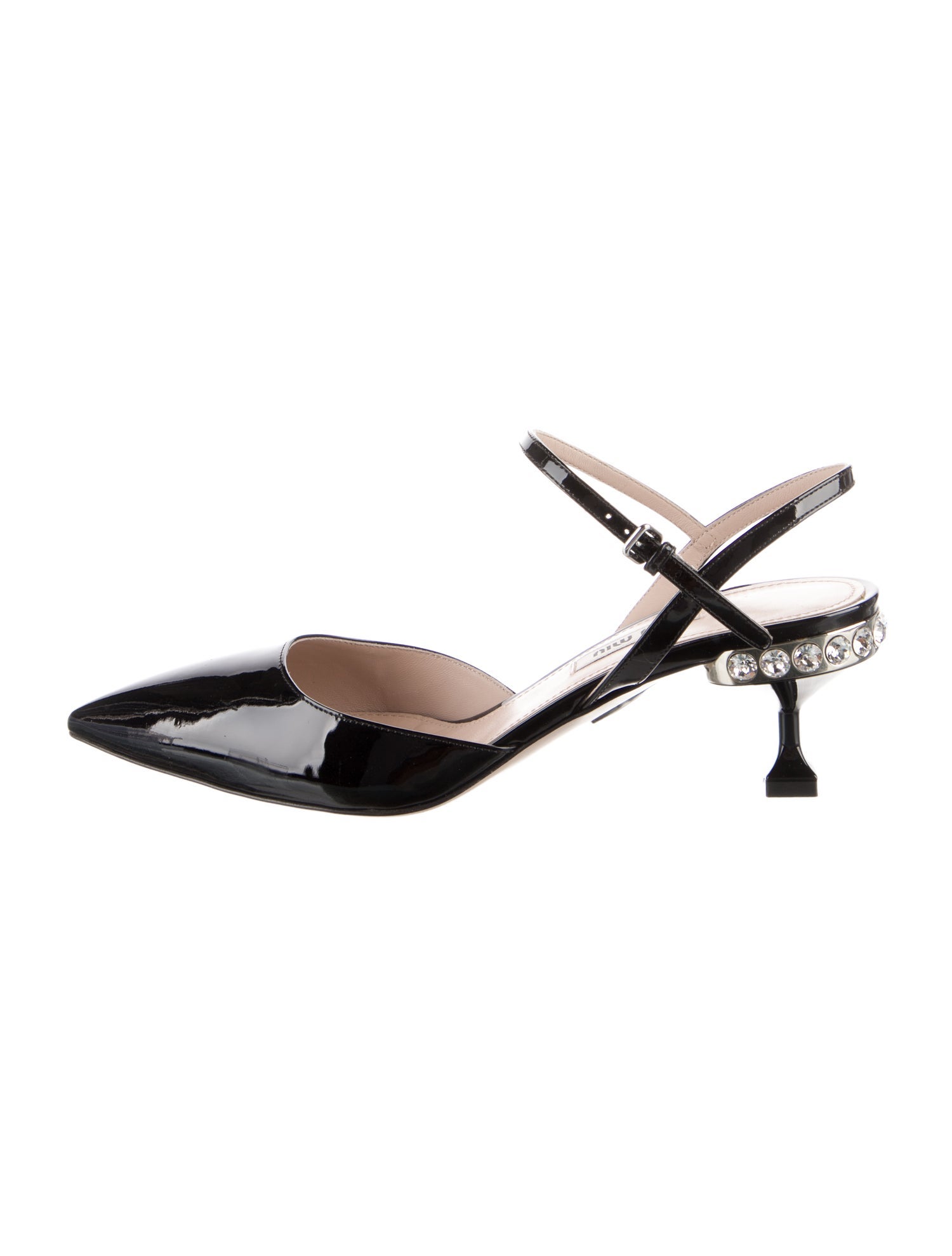 Miu Miu Patent Leather Crystal Embellishments Slingback Pumps