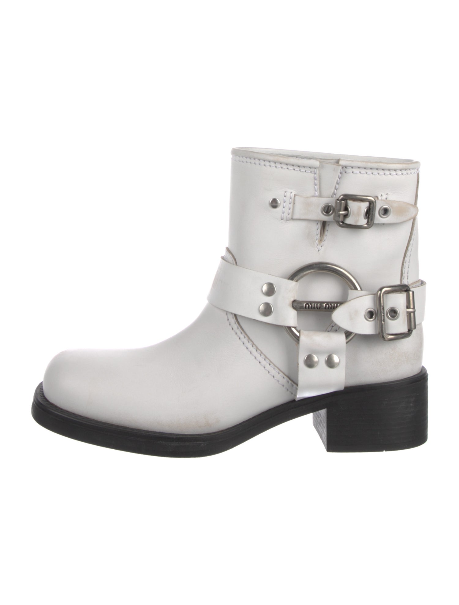 Miu Miu Leather Colorblock Pattern Moto Boots