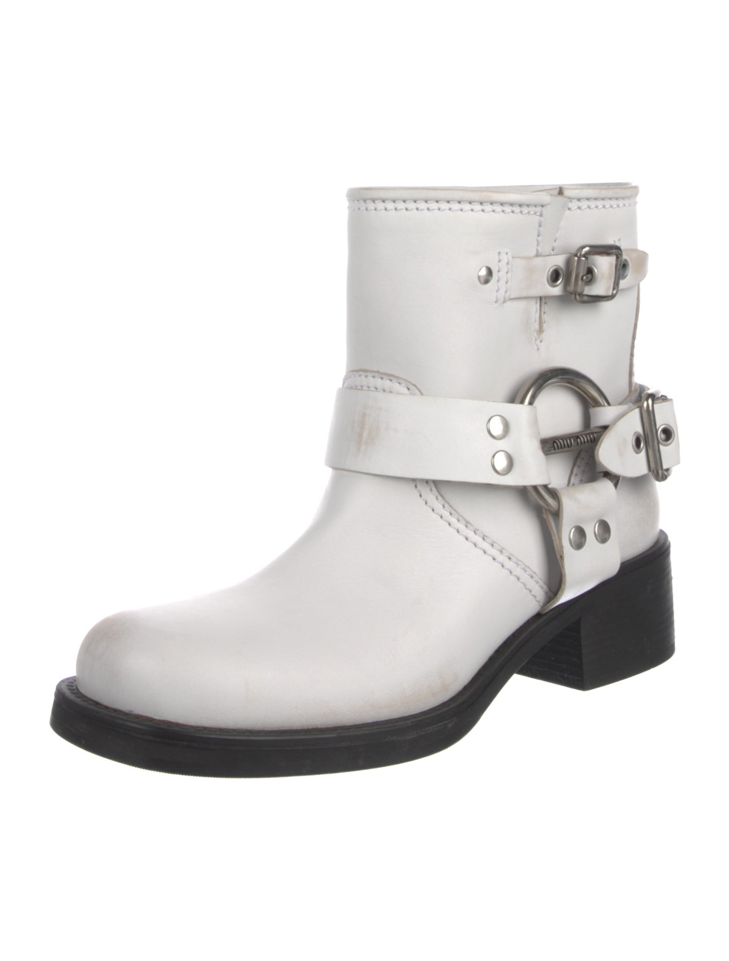 Miu Miu Leather Colorblock Pattern Moto Boots