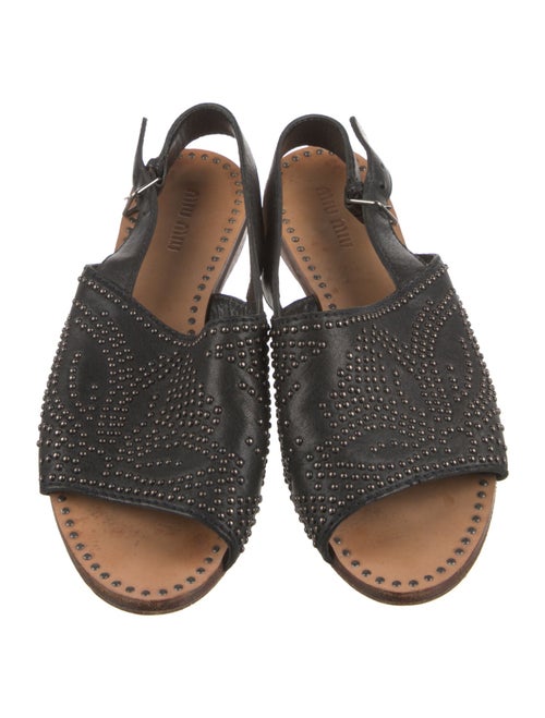 Miu Miu Leather Studded Accents Slingback Sandals