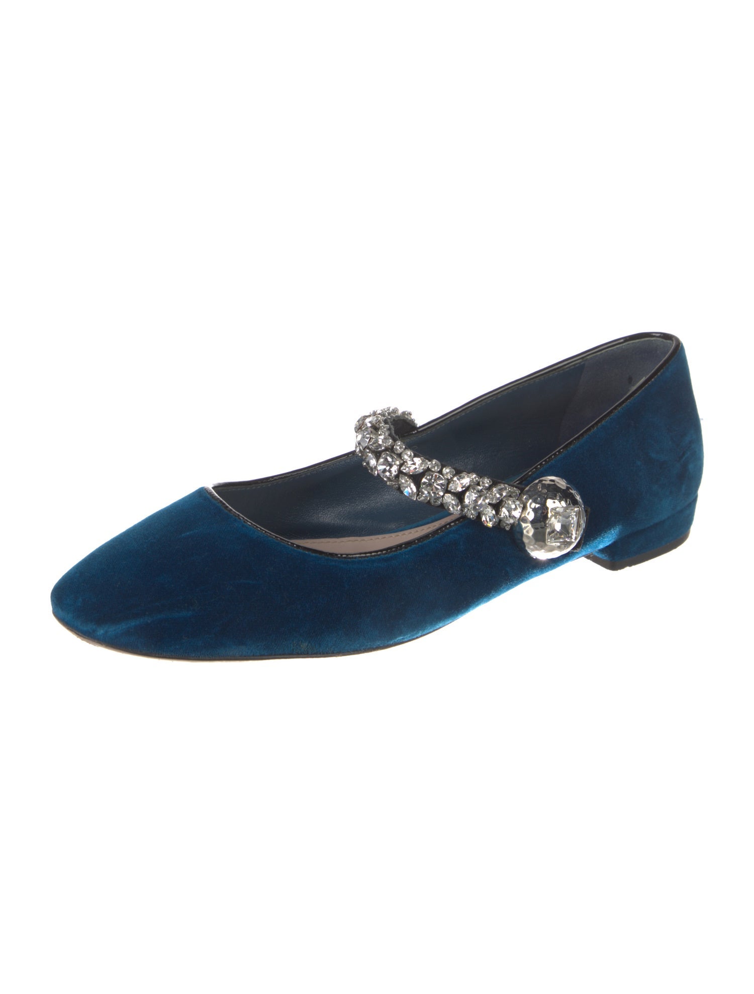 Miu Miu Faux Pearl Accents Velvet Mary Jane Flats