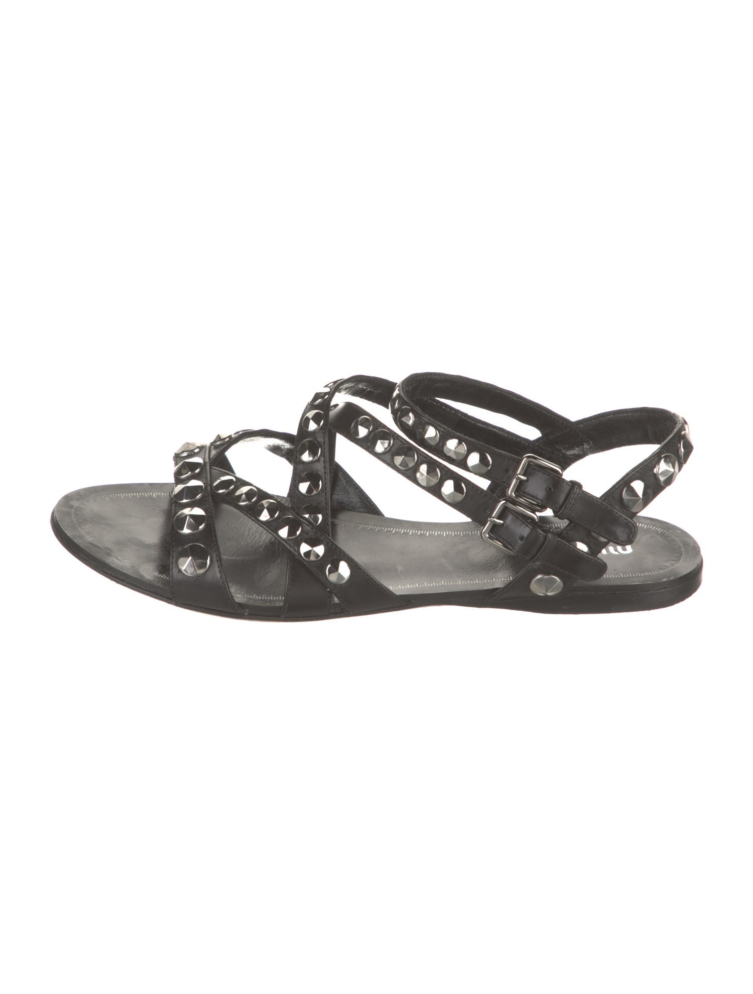 Miu Miu Leather Studded Accents Sandals