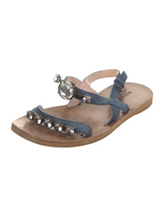Miu Miu Denim Crystal Embellishments Slides