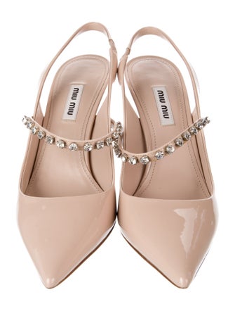 Miu Miu Patent Leather Crystal Embellishments Slingback Pumps