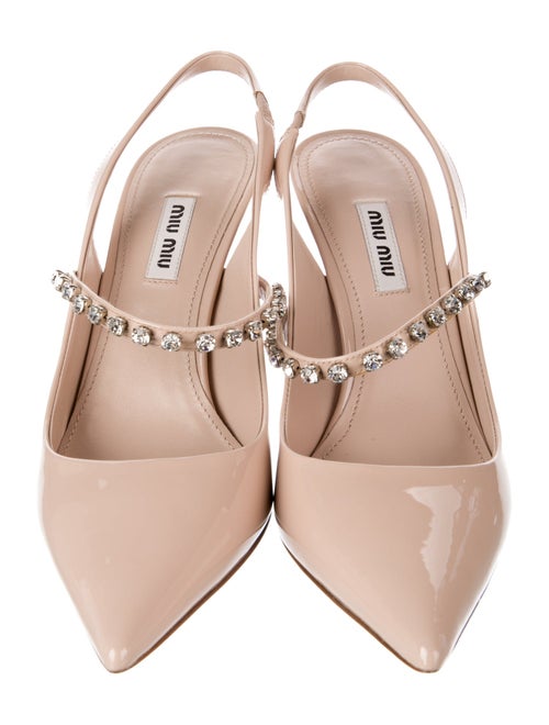 Miu Miu Patent Leather Crystal Embellishments Slingback Pumps