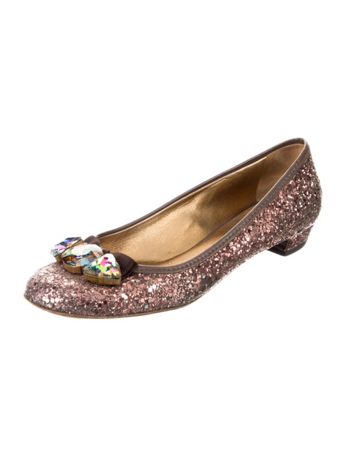 Miu Miu Glitter Bow Accents Ballet Flats