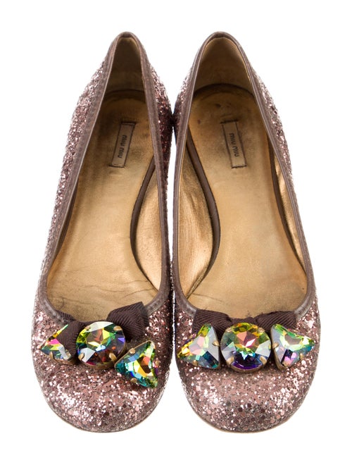 Miu Miu Glitter Bow Accents Ballet Flats