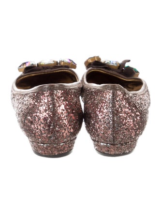 Miu Miu Glitter Bow Accents Ballet Flats
