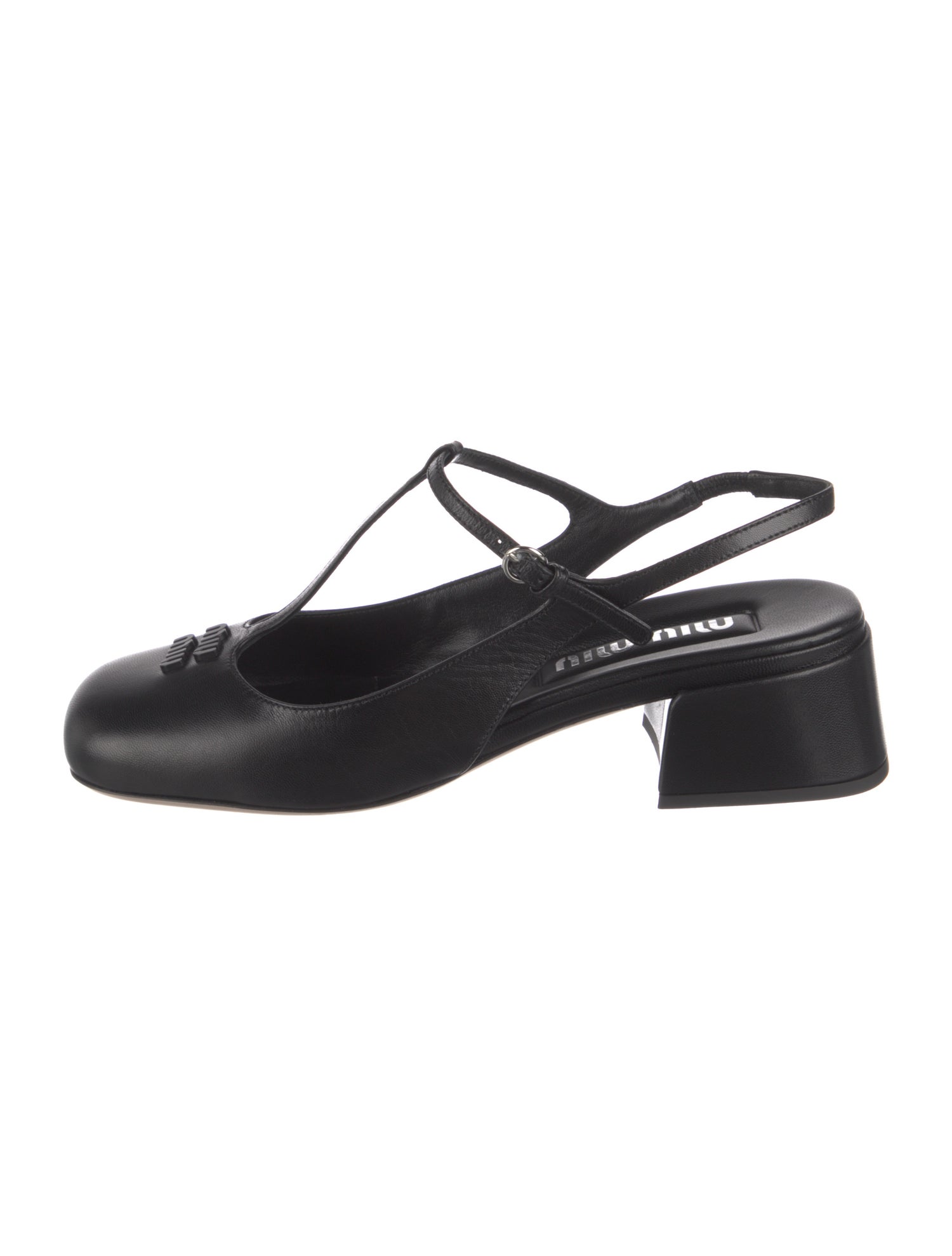 Miu Miu Leather Chain-Link Accents T-Strap Pumps