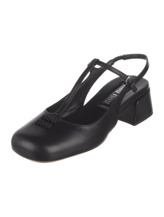 Miu Miu Leather Chain-Link Accents T-Strap Pumps