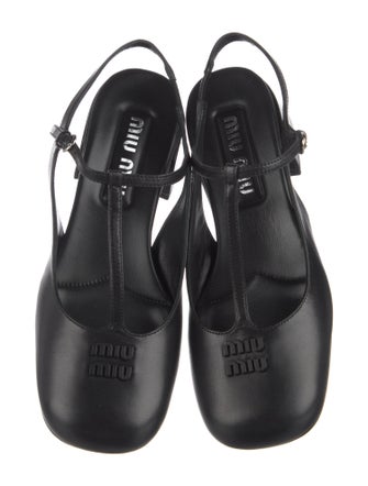 Miu Miu Leather Chain-Link Accents T-Strap Pumps