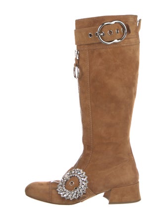 Miu Miu Suede Crystal Embellishments Riding Boots