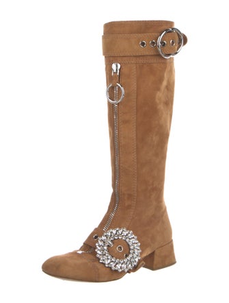 Miu Miu Suede Crystal Embellishments Riding Boots