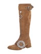 Miu Miu Suede Crystal Embellishments Riding Boots