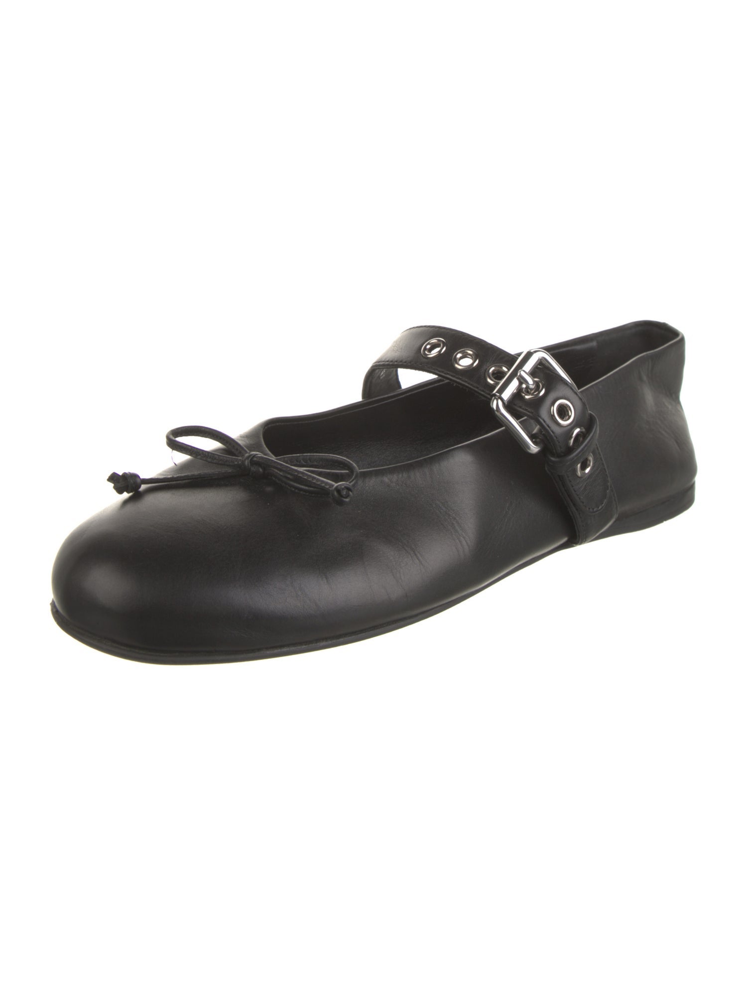 Miu Miu Leather Bow Accents Mary Jane Flats