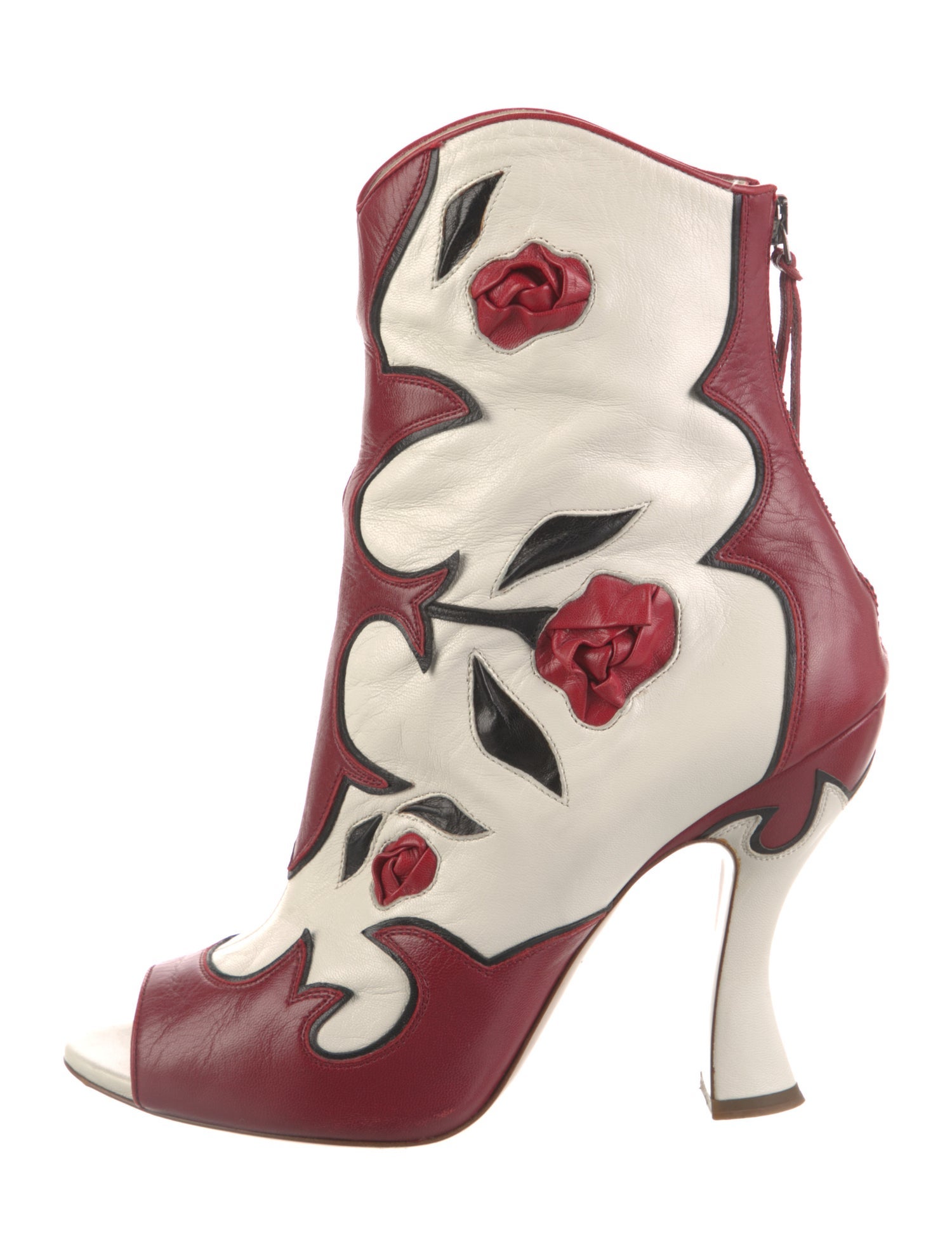 Miu Miu Leather Floral Print Lace-Up Boots