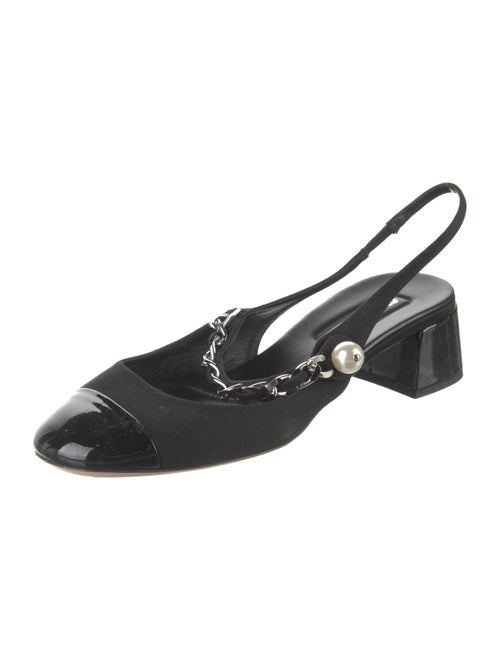 Miu Miu Canvas Chain-Link Accents Slingback Flats