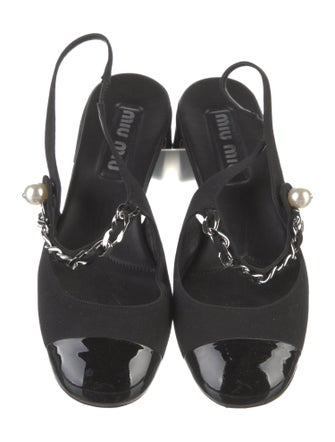 Miu Miu Canvas Chain-Link Accents Slingback Flats
