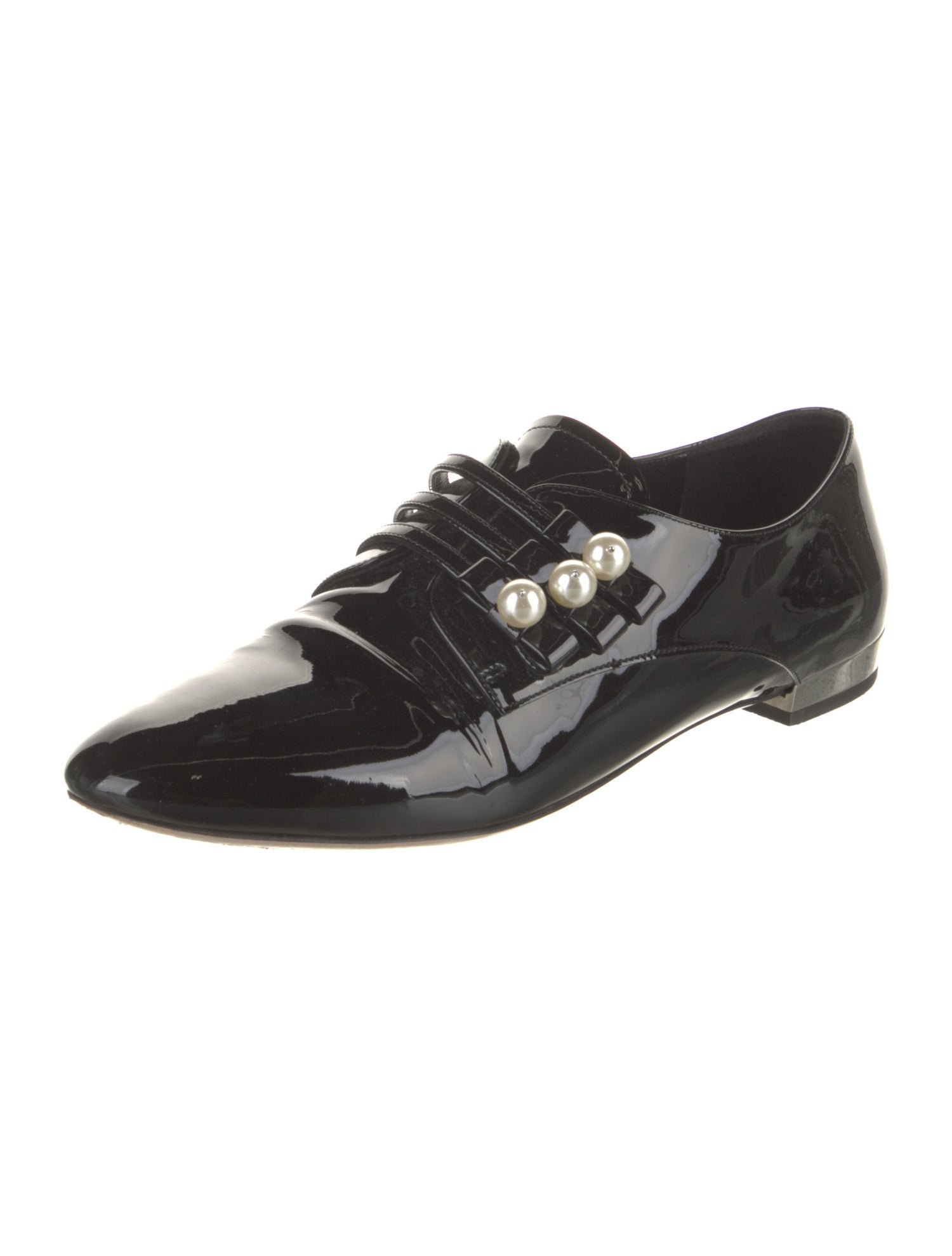 Miu Miu Patent Leather Crystal Embellishments Oxfords