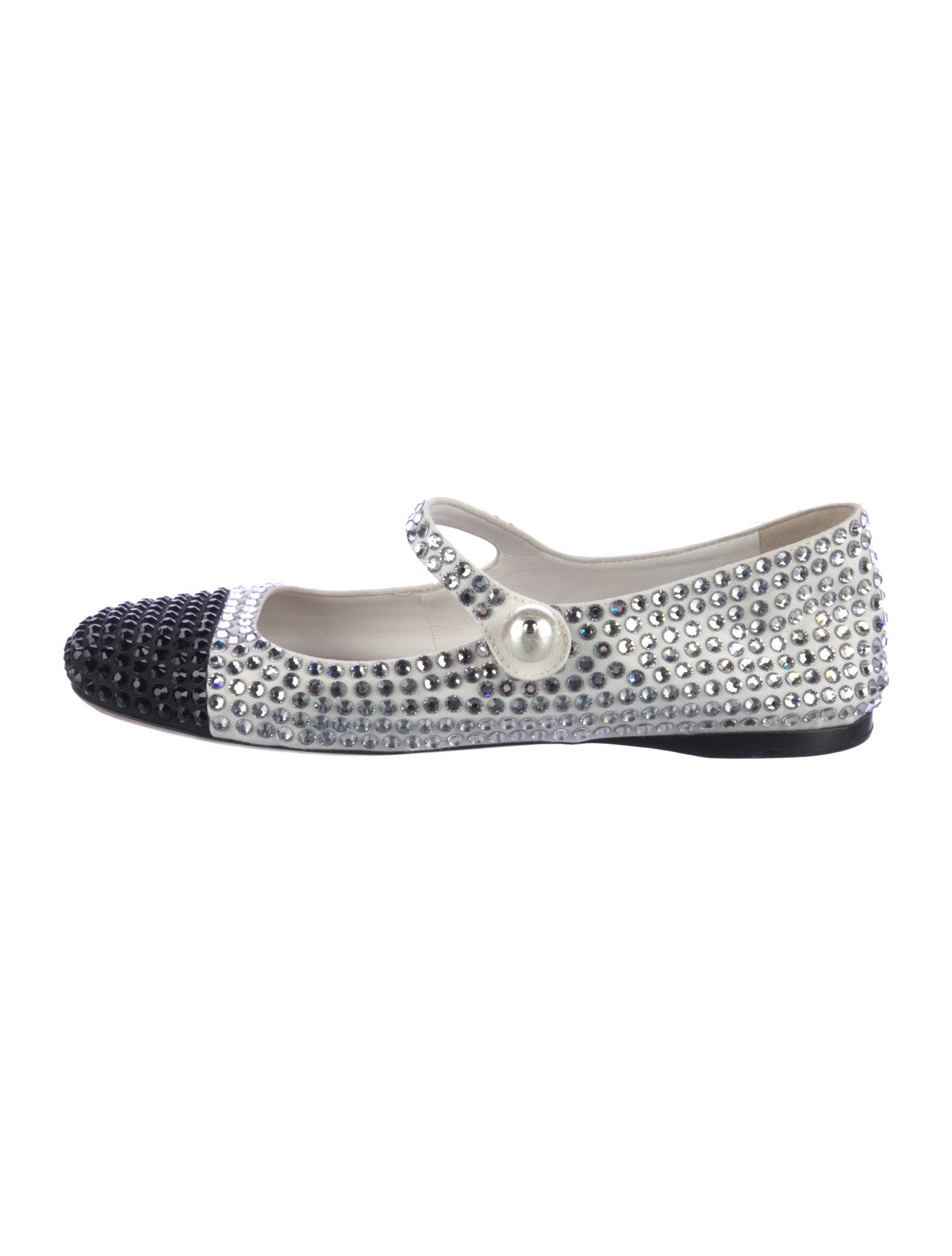 Miu Miu Faux Pearl Accents Leather Mary Jane Flats