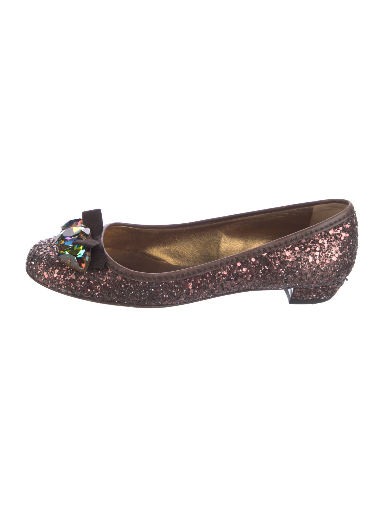 Miu Miu Glitter Bow Accents Flats