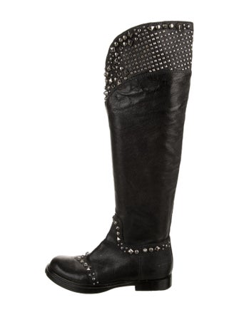 Miu Miu Leather Studded Accents Riding Boots