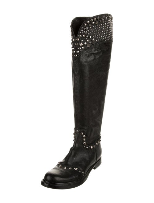 Miu Miu Leather Studded Accents Riding Boots