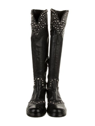 Miu Miu Leather Studded Accents Riding Boots