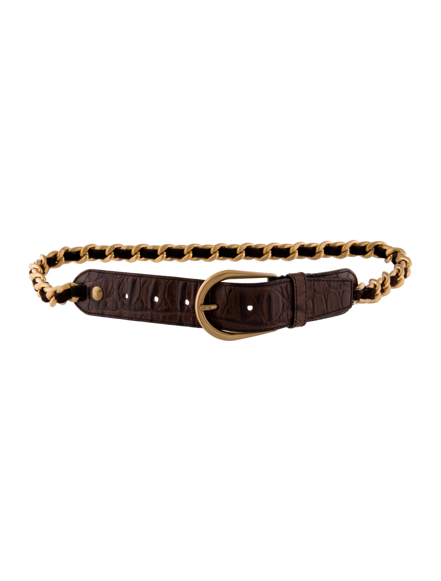 Miu Miu Embossed Leather Chain-Link Accents Waist Belt