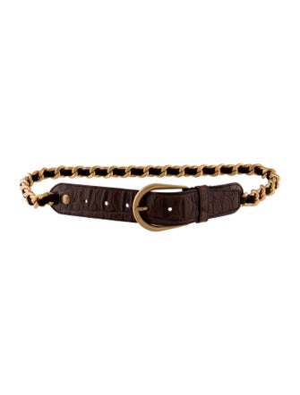 Miu Miu Embossed Leather Chain-Link Accents Waist Belt